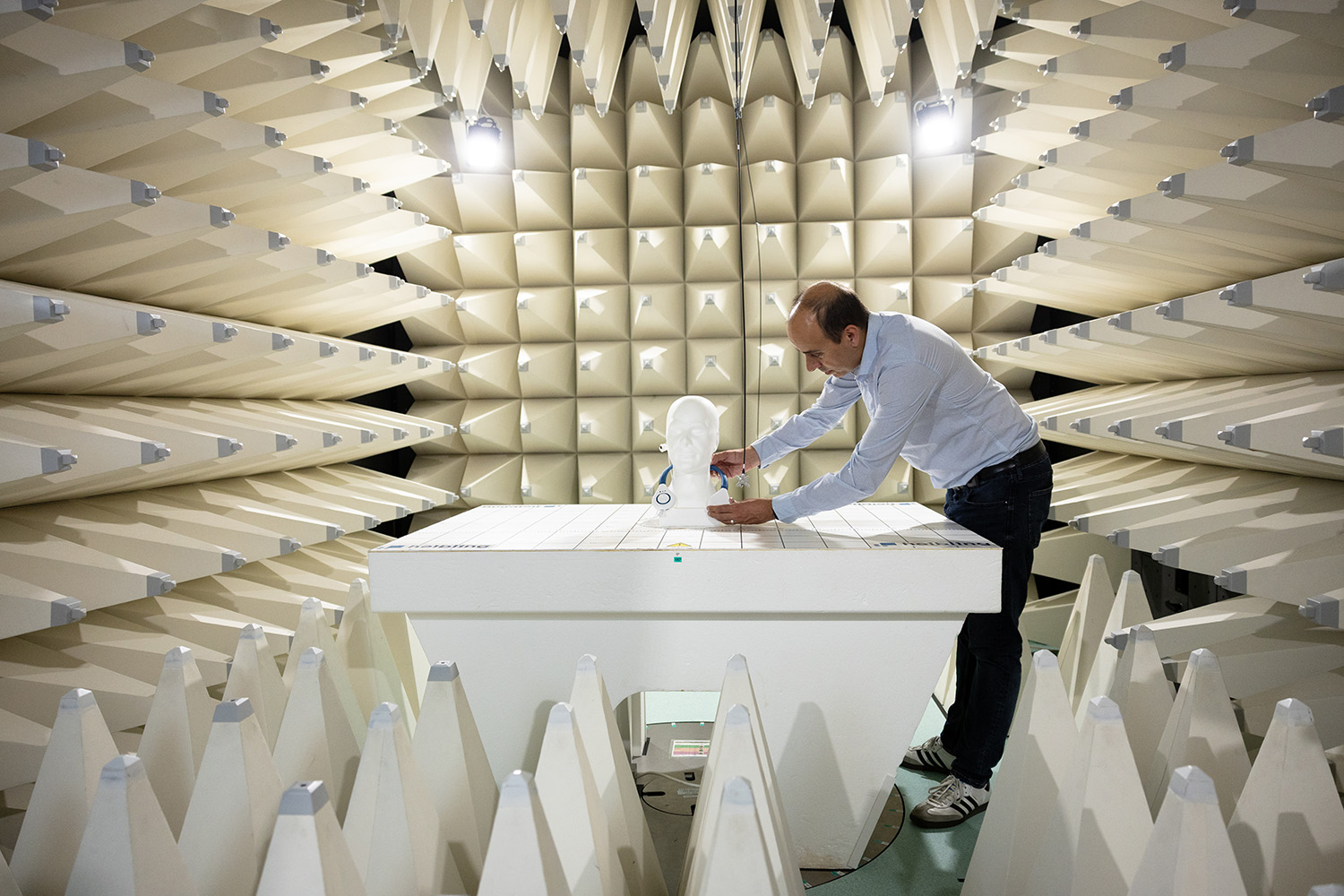 A Helbling team member setting up for EMC testing