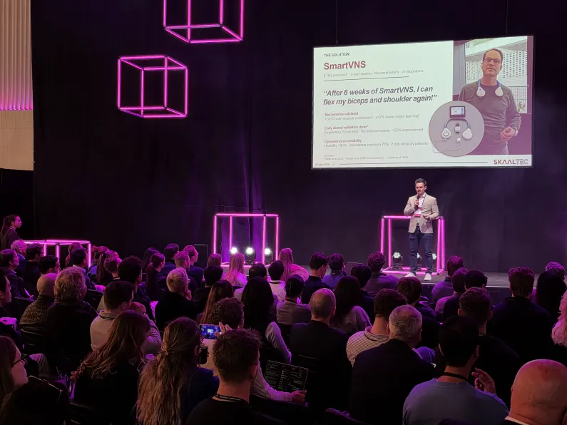 Paulius Viskaitis presenting Skaaltec at Start Summit 2026